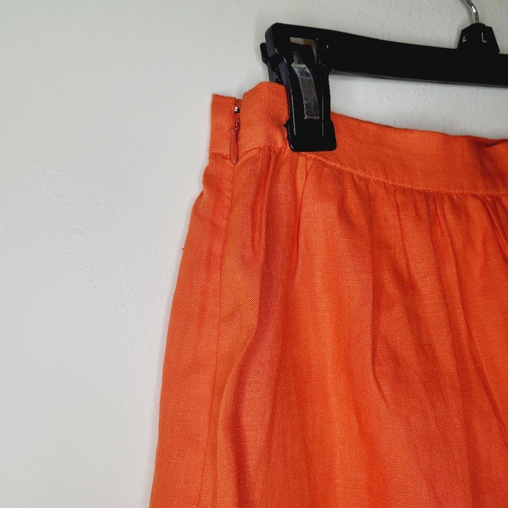J.Crew 100% Linen Skirt Orange Size 2 Short Ruffles Flowy Tropical Zipper Resort - Picture 6 of 11